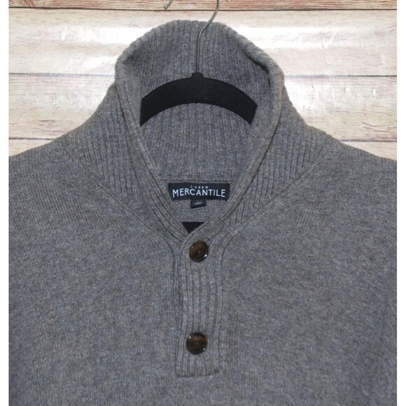 Men’s J. CREW Gray Pullover Sweater L Shawl Cowl Neck 1/4 Button Lambs Wool - Picture 5 of 10